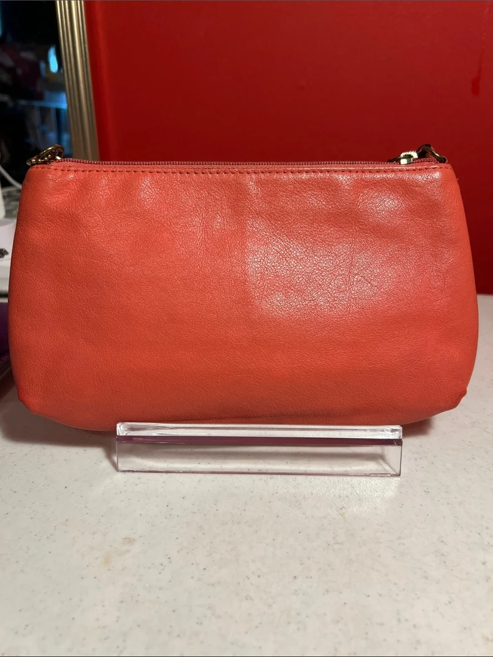 Coach Coral Orange Leather Wristlet with Gold Hardware